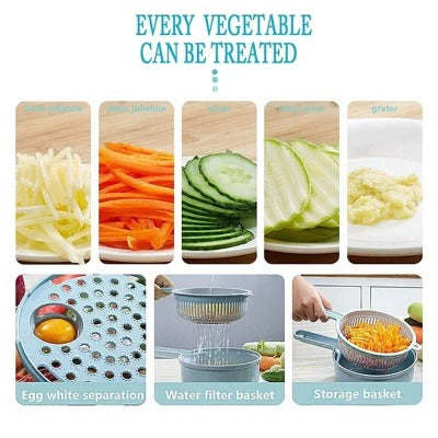 12-In-1 Multi-Function Food Chopper Vegetable Cutter Manual Egg Separator Kitchen Accessories with Drain Basket Vegetable Slicer